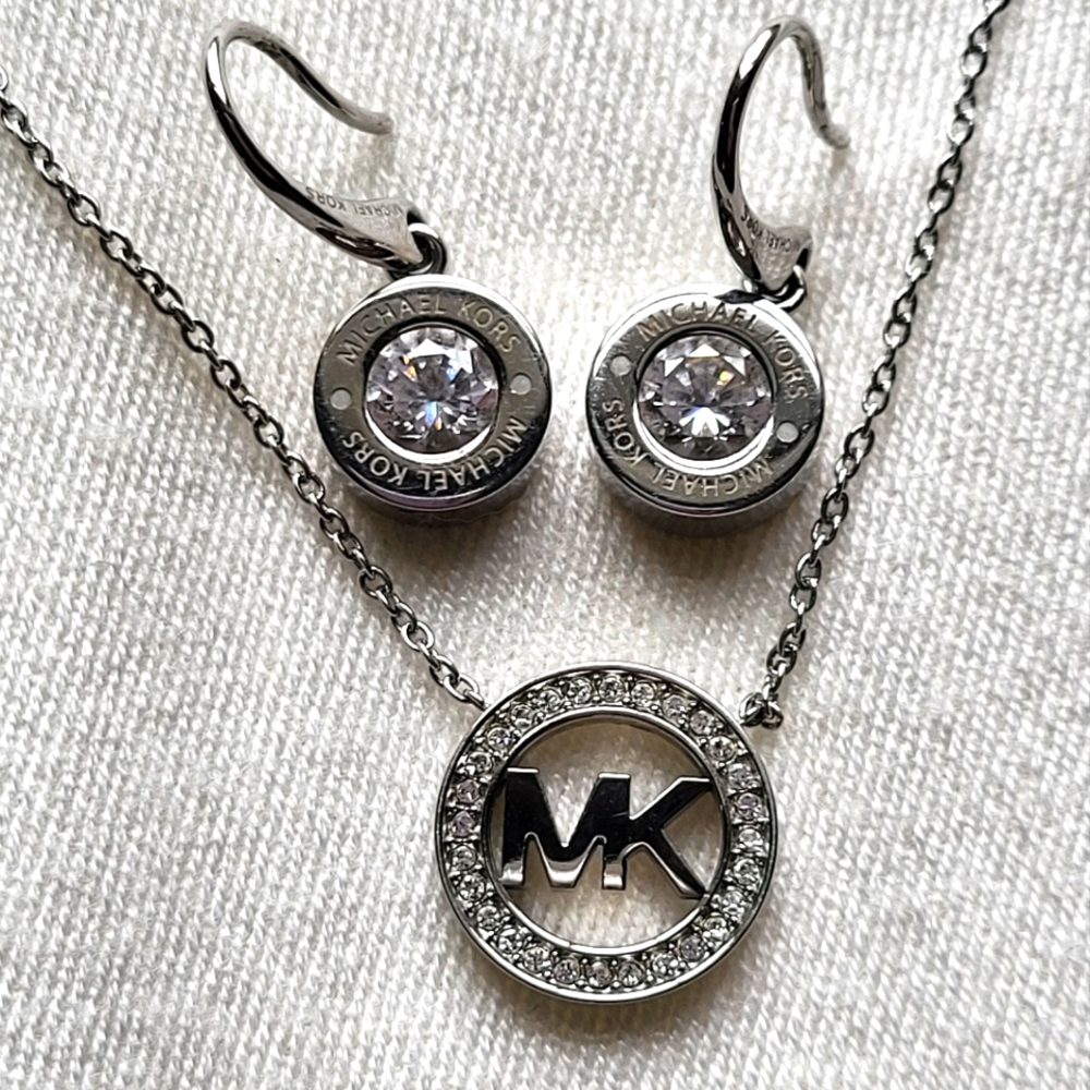 Michael Kors Silver Earings and Necklace Set